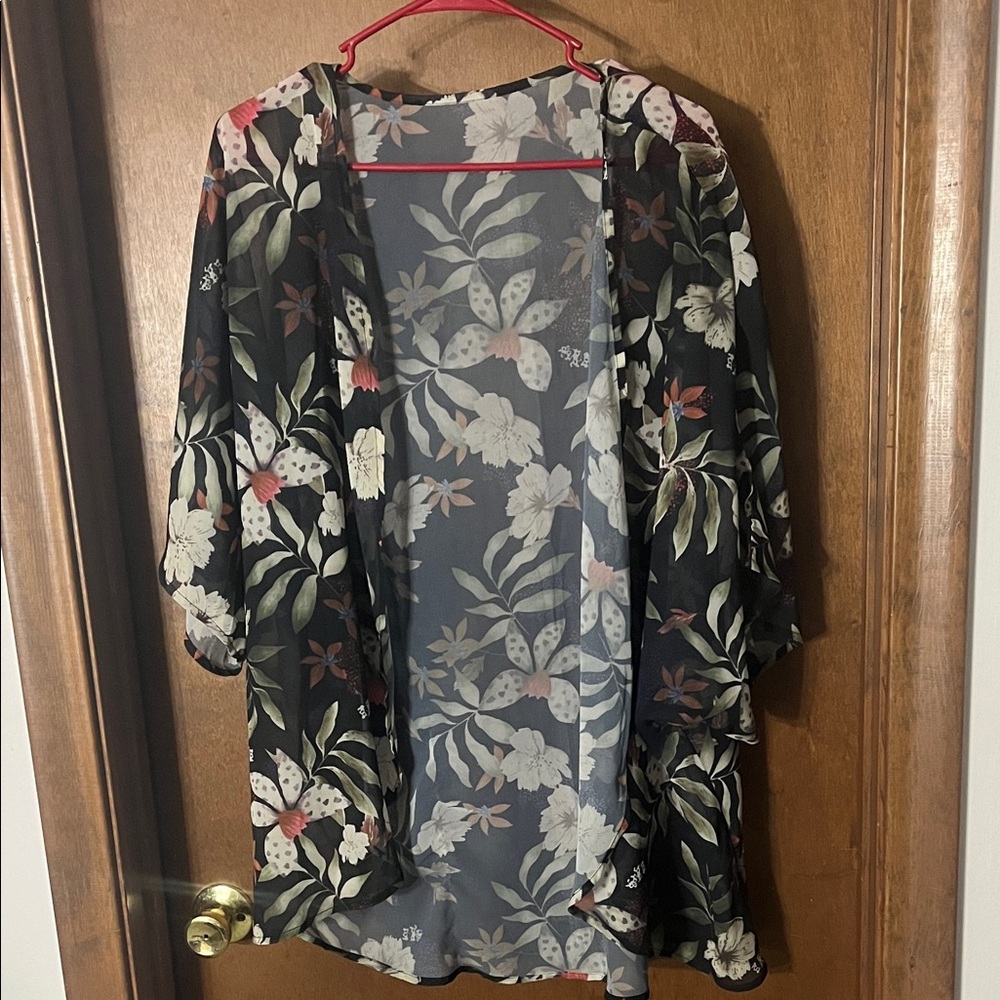 Women’s Floral Kimono Cardigan – Sheer Lightweight Open Front (Size L)